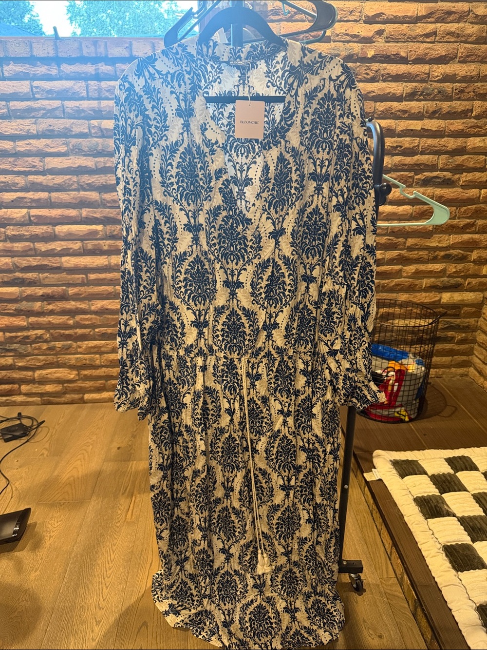 BloomChic Navy and White Damask Maxi Dress